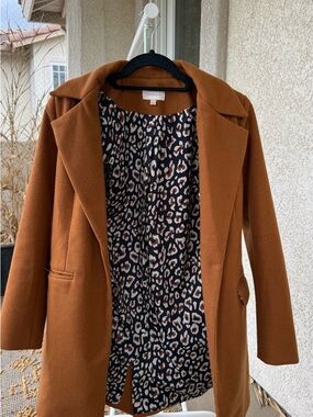 Skies Are Blue Rust Brown Trench Coat with Leopard Lining